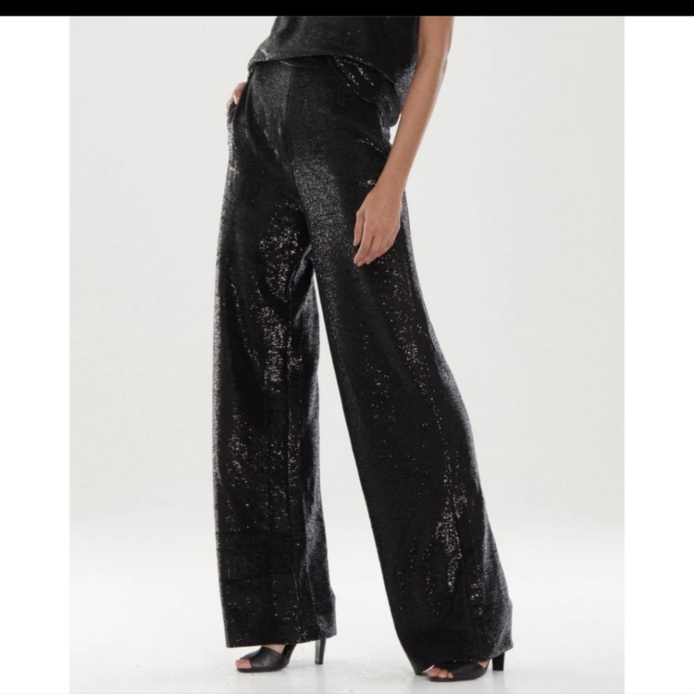 Halston Heritage Onyx Black Sequin Trousers
